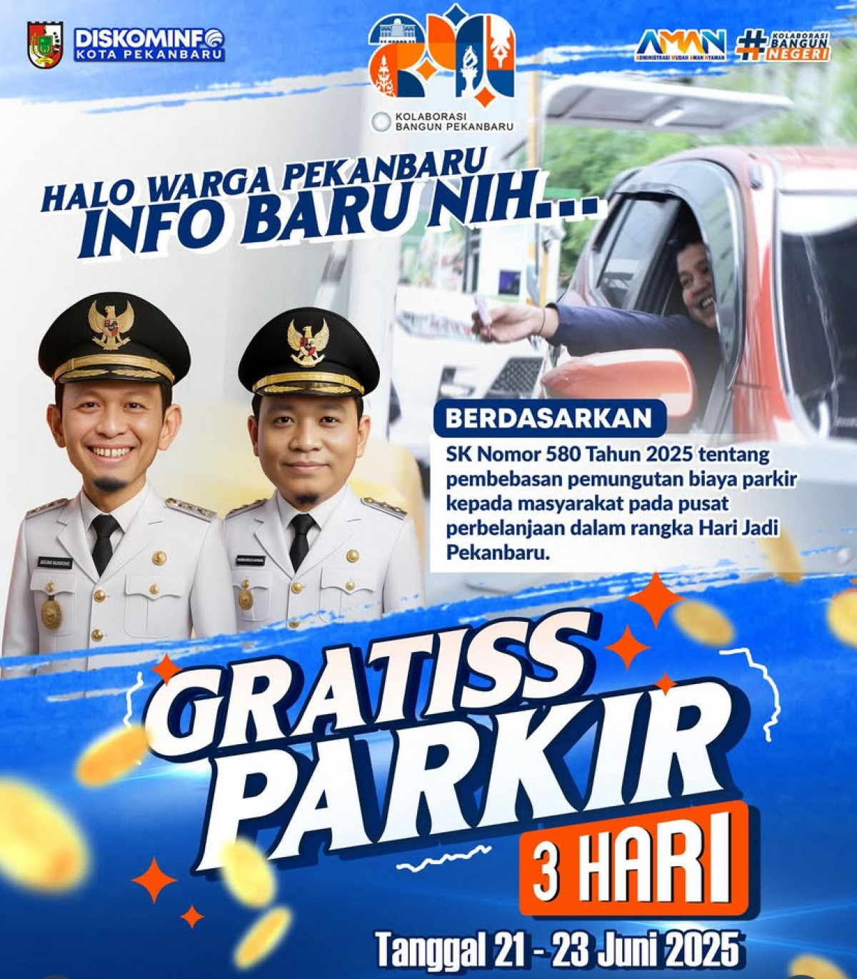 Warga Pekanbaru Nikmati Parkir Gratis Selama Tiga Hari dalam Rangka HUT ke-242 Kota Pekanbaru