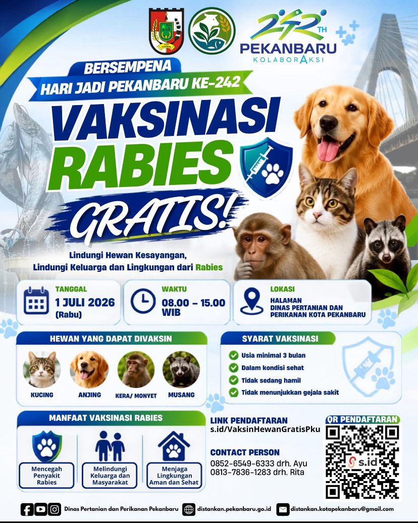 Pemko Pekanbaru Gelar Vaksinasi Rabies Gratis, Catat Jadwal dan Persyaratannya