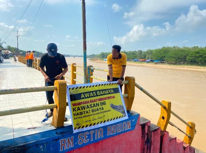 Polisi Pasang Spanduk "Awas Buaya" di Arena Pacu Jalur Tepian Lubuak Sobea